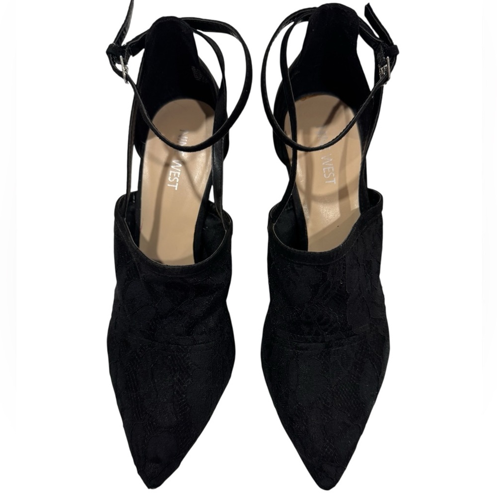 NINE WEST Sexy Lace Overlay Black Strap Pumps Heels 10 - Picture 8 of 17
